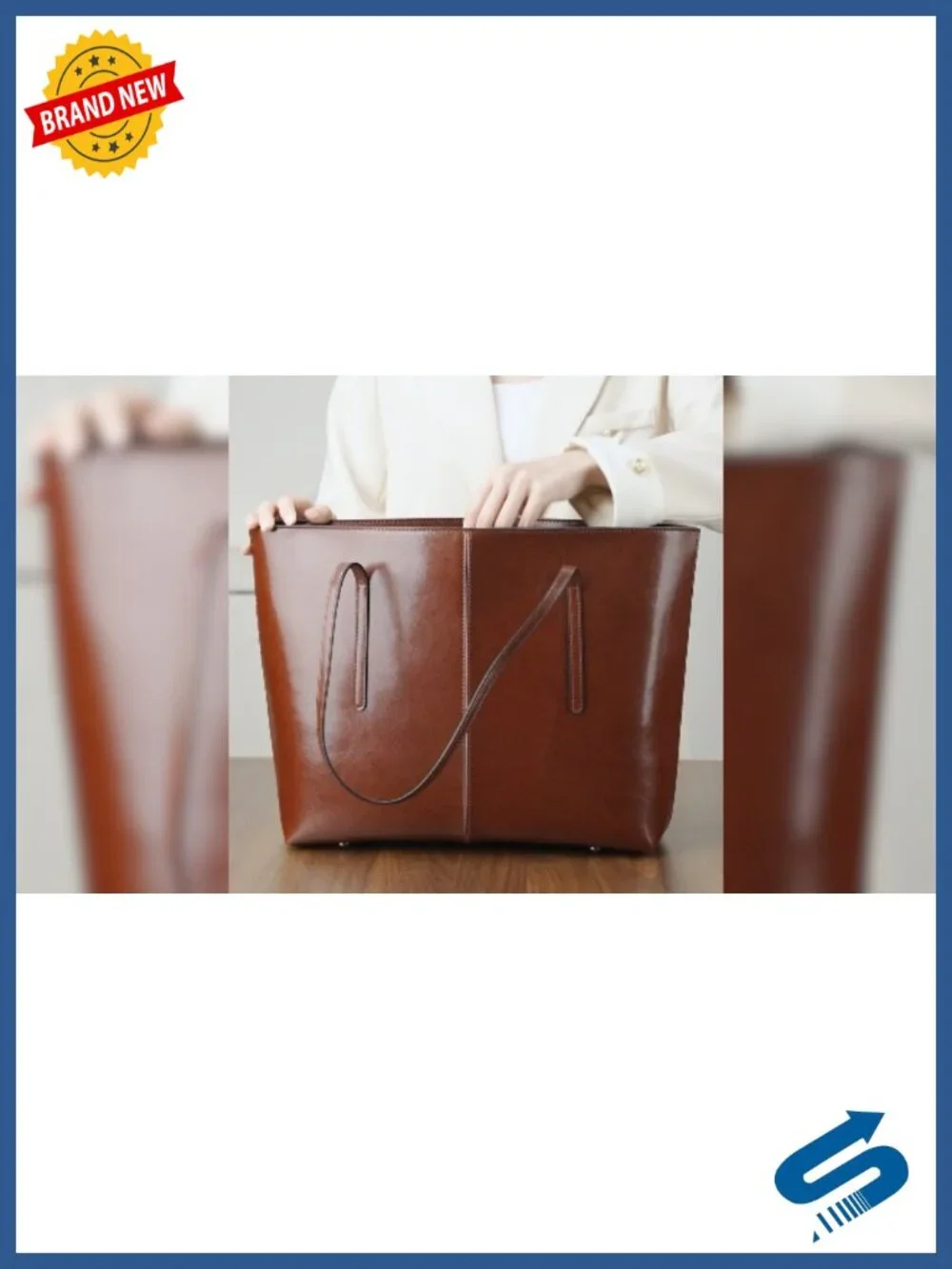 Genuine Leather Tote Bag for Women Large Multi-Pocket Work Travel Handbag
